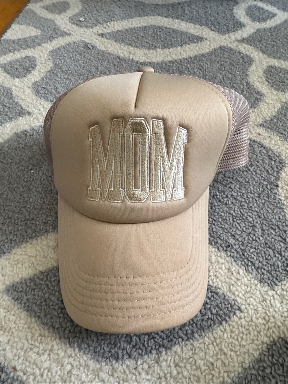 Embroidered MOM Trucker Cap - Taupe